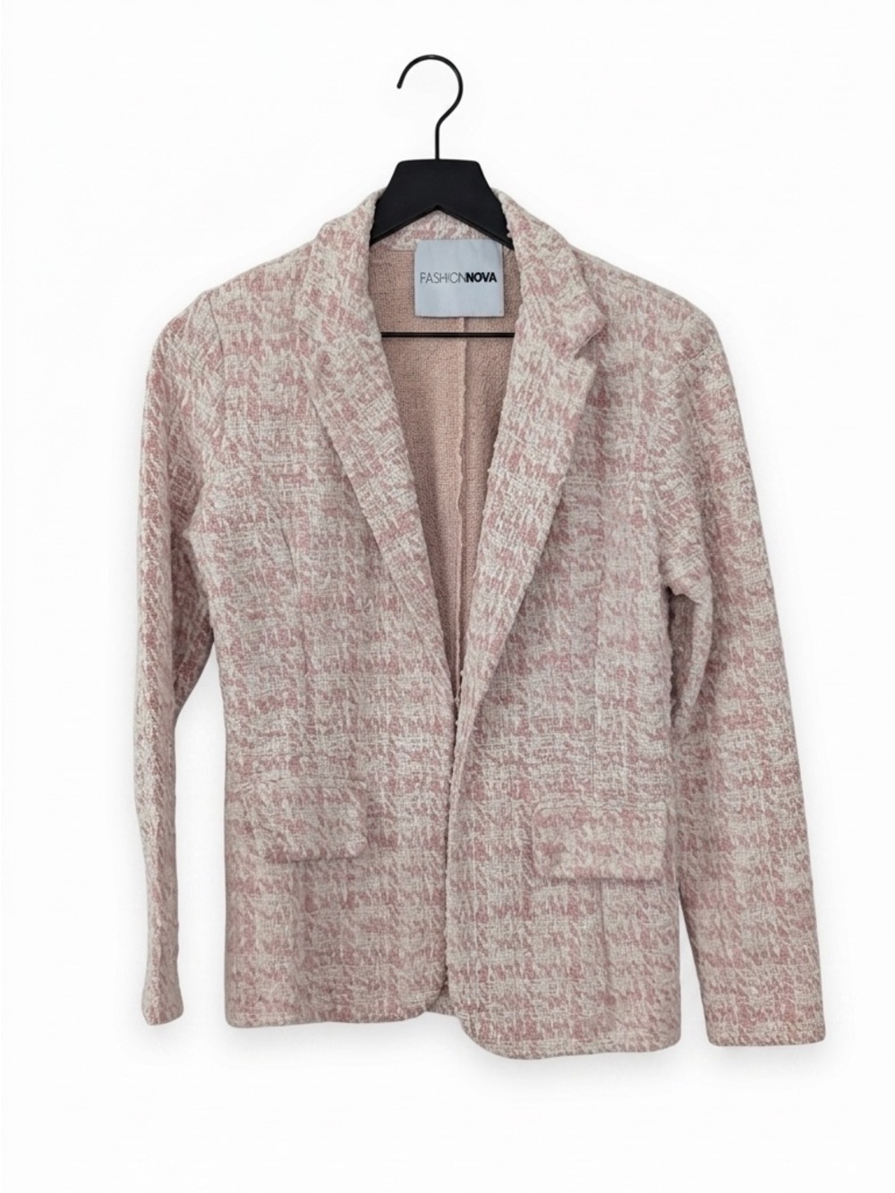 Fashion Nova Blush Tweed Bouclé Blazer